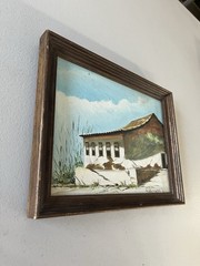 Oil Painting Of Weathered House Signed By Wilanese 10×8 Brown Framed Artwork