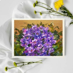 ACEO Original Oil Painting Hydrangea8 Bee Mini Art Impasto 2.5×3.5in Signed OS