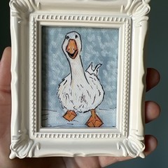 Print Of My Art Christmas Goose Winter cute,miniature Painting,small, framed