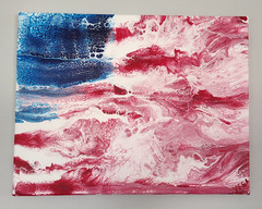 Abstract American Flag Acrylic Pour Canvas Painting, Unframed Single Piece