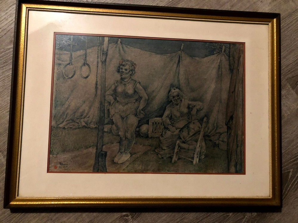 Signed Illustration Art Painting Circus / Side Show France ’50s Nicolas Eekman