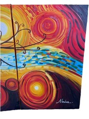 Abstract Tree and Starry Night Hand Painted 3 Piece Acrylic Canvas Art Signed