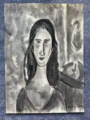 AMEDEO MODIGLIANI drawing and painting on old paper signed stamped vintage