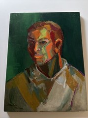 Mid Century Modernism Painting Vintage Portrait Abstract Listed Joan Carl
