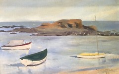 M Stuart Jamison 1962 Framed Boats At Harbour Oil Painting