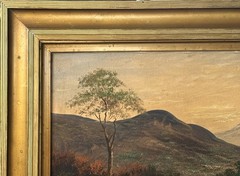 ANTQ From Late 19th C Hudson River School O/B „Mountain Lake Landscape“, Framed!