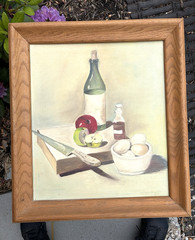 Mid Century American Realism Oil Still Life Wine Fruit Framed 18 x 16″ Signed