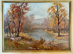 Texas Artist Vivian Love Original Framed Oil Painting Texas Fall Landscape 18×24