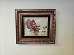 Wooden Framed Oil On Canvas Sailing Signed By Artist P. Wong With COA