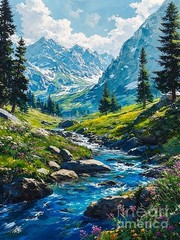 new hand made Painting on 18″x 24″ canvas Mountain Stream 706K by Wendy