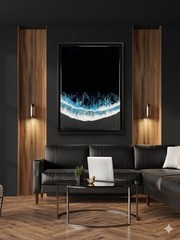 Original Ocean Resin Art 24×30” | Dark | Modern Coastal Wall Art