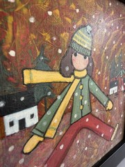 Painting OUTSIDER ART Canadian Artist JAN ZIMMERMAN Figure Skater Winter Scene