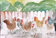 Flock Of Chickens Contemporary Expressionist Original 7×10 Watercolor Painting