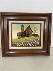 VTG H Hargrove Original Signed Serigraph Oil Painting 16” X 14” Brick Wood Barn