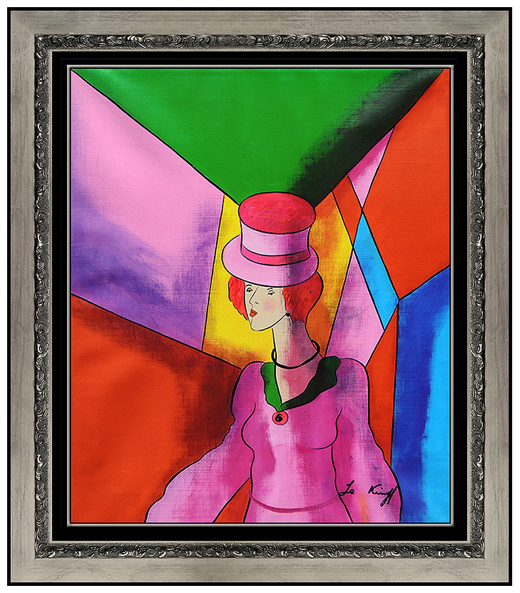 Linda Le Kinff Original Oil Painting On Canvas Signed Cubism Portrait Framed Art