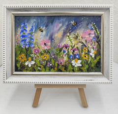 Original Oil Painting 6×4 in Framed Signed Wildflowers Impasto Art Wall Art