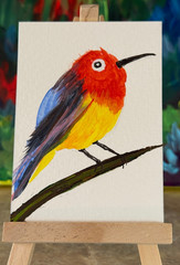 ACEO/ATC Original Acrylic Bird Mini Painting „Haw’n Honeycreeper“ Signed 3.5×2.5