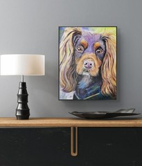 Original Painting Expressive 14 x 11 Spaniel Dog Acrylic on Canvas