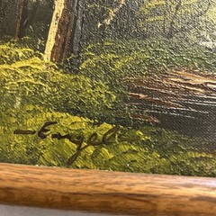Vintage ORIGINAL Oil Painting MOUNTAINS STREAM LAKE TREES 17 X 13 INCHES