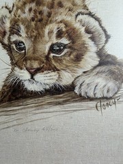 Clancy Cherry Print 48/300 Leopard Cub Orig Vtg Frame 70’s 80’s Signed 17”x14”