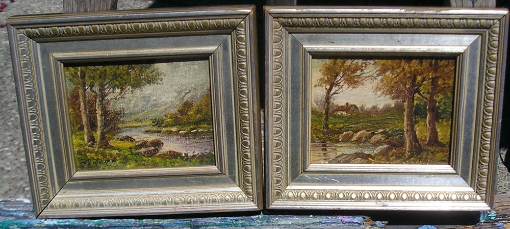 PAIR OF 2 OLD LANDSCAPE PAINTINGS FROM WANAMAKER’S GALLERY PHILADELPHIA, SIGNED!