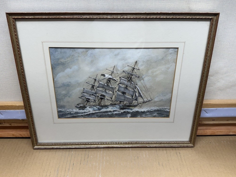 The “Sorraen” Stunning European Nautical 1948 Original Watercolor Clipper Ship ￼