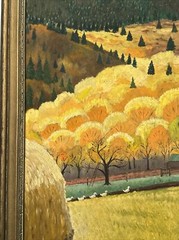 ANTIQUE AMERICAN FOLK ART REGIONALISM PAINTING FARM LANDSCAPE CHILDREN 24 INCH