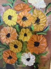 Gallery Wall Set of Two Framed 9”Floral Textured Color Signed Paintings
