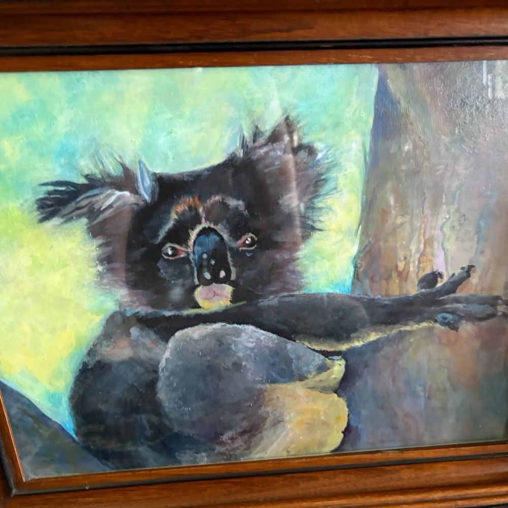 Original Koala Bear Oil Painting Signed C. Huntington Framed Wildlife Art 18″
