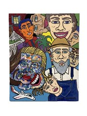 Outsider Folk Art Painting Original Colorful Faces Signed James Stonikas