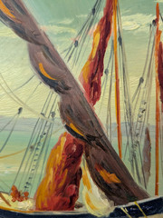 Italian Fishing Boats Oil Masonite Nautical Painting Arthur D’Artois (1894-1976)