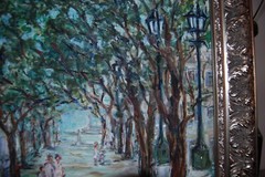 ORIGINAL FRAMED OIL EL PRADO BOULEVARD SCENE OLD HAVANA, CUBA ARTIST HECTO VIDAL