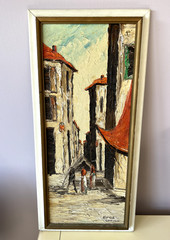 Homer Costello Signed Vintage Oil Painting Impasto European Street Scene 67.5×32
