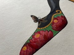 Large Art Deco Shoe- Fantasy Heel, original Watercolor, 1920s Nouveau fashion