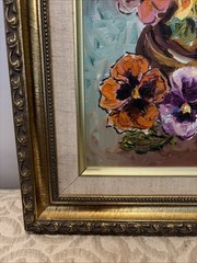 Oil Painting Pansies Renate Dollinger COA colorful floral Gold Ornate Frame