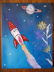 Rocket Launch 11X14 Canvas Original Art Abstract Retro Spaceship Expressionism