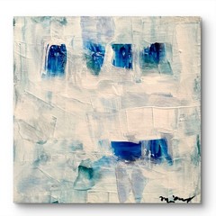 Mary Myers Original Abstract Expressionism 8×8 Blue Coastal Abstract Signed