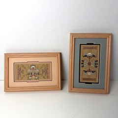 Lot 2 Tiny Navajo Sand Paintings Big Thunder Sun Shield Signed Framed Mini Gift