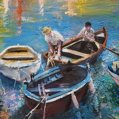 YARY DLUHOS Vernazza Italy Cinque Terra Sea Harbor Village Original Oil Painting