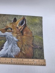 Original Art Work Acrylic On Canvas Board Red Fox Profile OOAK Signed 12×9″