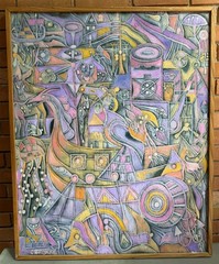 Vintage MCM Abstract Medieval Painting Mid Century Modern Art 60s Signed Brokke