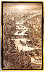 LISTED SPANISH ALVARO RODRIGUEZ SIGNED ORIGINAL 3-D AERIAL LONDON THAMES RIVER