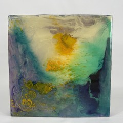 Original Abstract Art Acrylic Glossy Resin Tracy Eau Claire on Wood 6″ x 6″