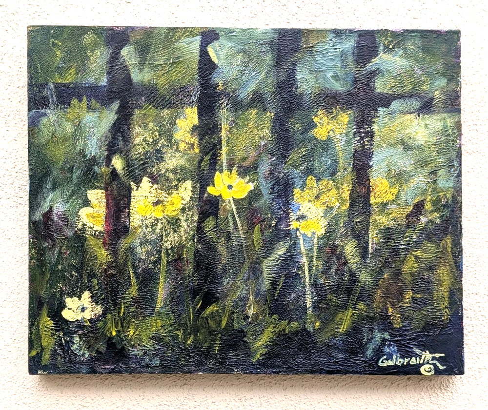 Gloria Galbraith Original Acrylic Floral Landscape Painting Yellow Flowers 20×17