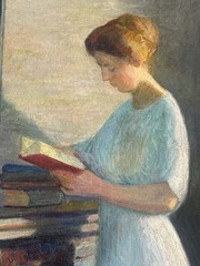 WILLIAM JOHN EDMONDSON ANTIQUE ROARING 20s WOMAN INTERIOR OIL PAINTING VINTAGE