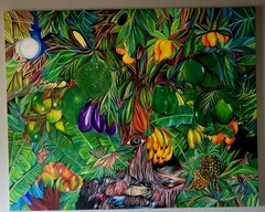 Tropical Birds Fruit Plants Nature Painting 60″x48