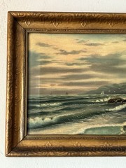 ‘FINE ANTIQUE COASTAL SEASCAPE OIL PAINTING OLD VINTAGE OCEAN LANDSCAPE 1941