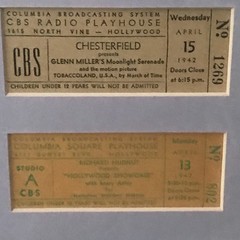 CBS RADIO THEATER Original 1940s STUDIO TICKETS GLENN MILLER SHIRLEY TEMPLE ART