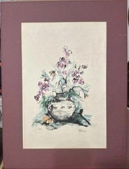 Painting floral watercolor Bohr signed 3/25, Still Life 18×24″, matted, Unframed