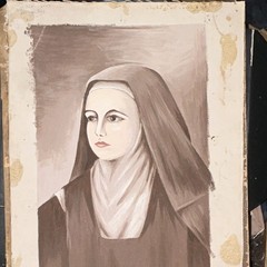 Original Monochrome Nun Portrait Painting of Woman in Veil, Unframed